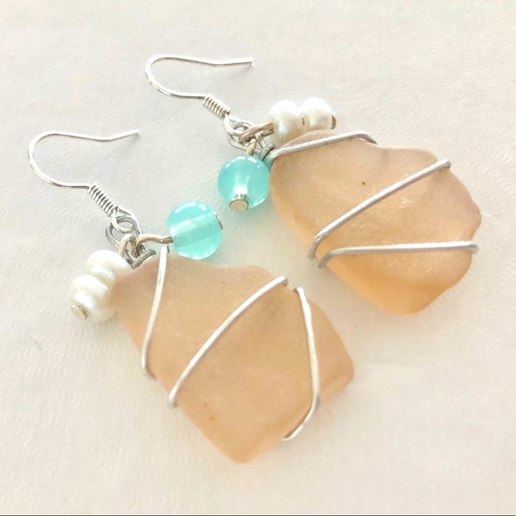 “Peachy Beach” Seaglass Earrings - Picture 1 of 4